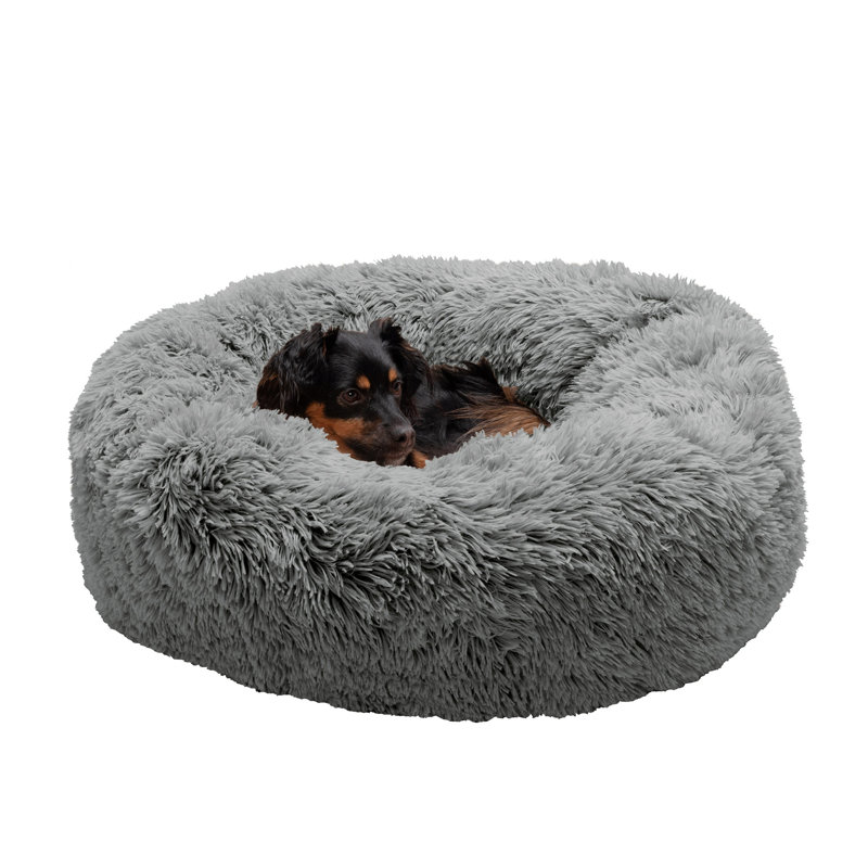 Medium Gray Faux Fur Orthopedic Donut Pet Bed