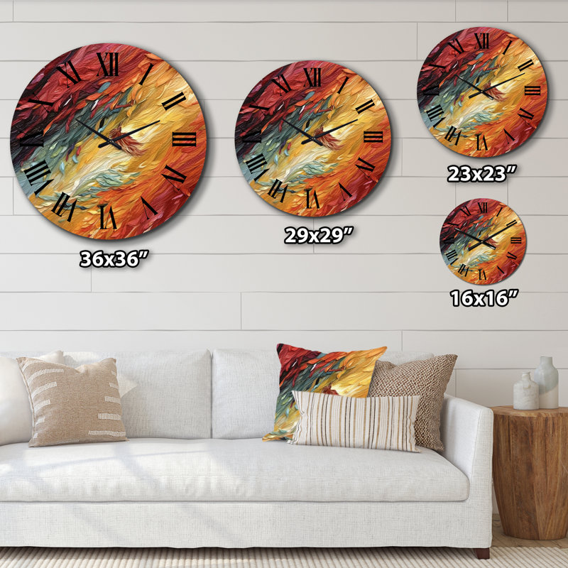 Horloge murale à vagues abstraites, horloge décorative rétro rouge-orange, Très large
