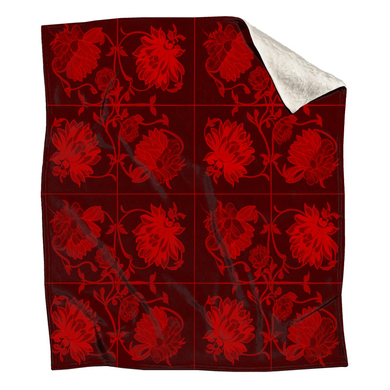 Red Floral Pattern Blankets, 50in W x 60in H