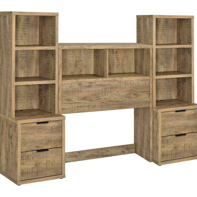 Lit double 3 chambres avec tête de lit bibliothèque et tables de chevet, espace de rangement ouvert, finition manguier, confort moderne avec tête de lit, tables de chevet avec tiroirs sécurisés et chargeurs, design contemporain manguier
