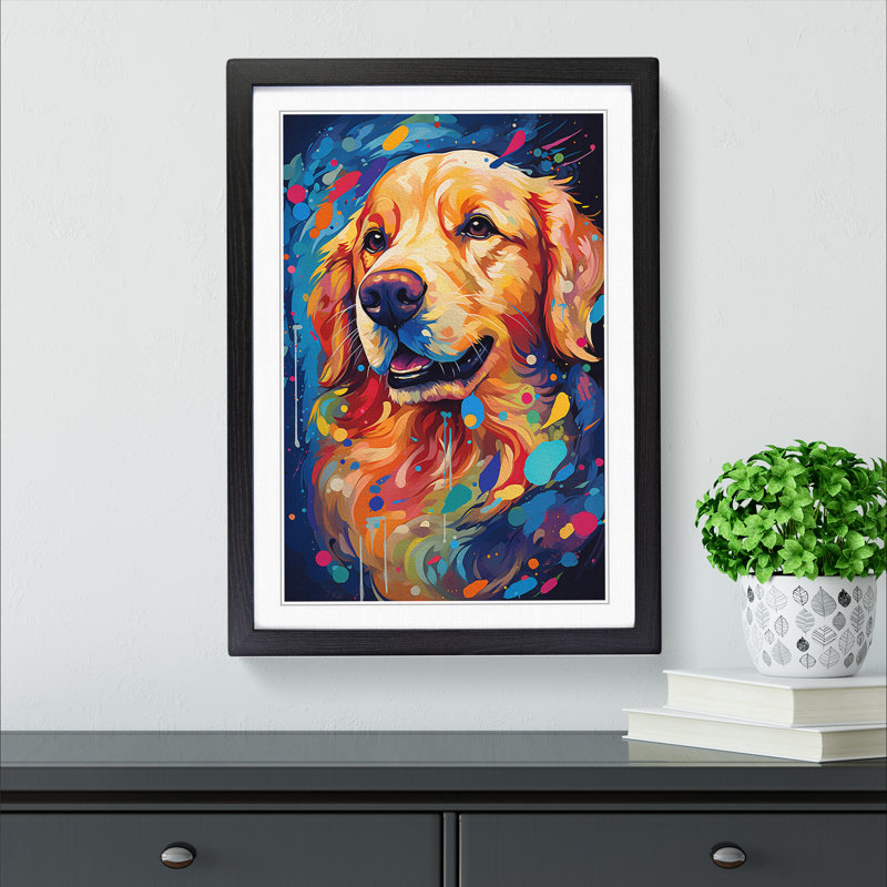 Golden Retriever Futurism Art - Framed Print, 46cm H x 34cm W, Black Framed