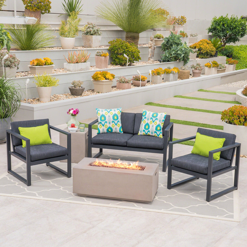 Naveen 4 - Person Patio Conversation Set with Cushions, Light grey
