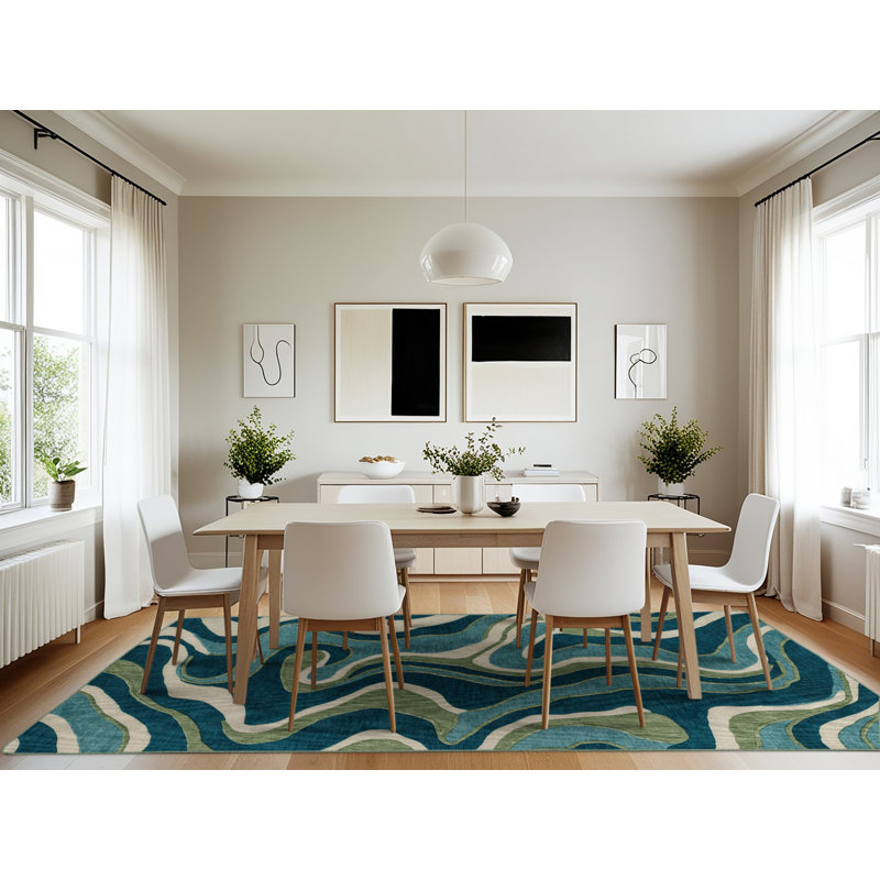 Machine Washable Nature Green Area Rug, Rectangle 7' x 10'