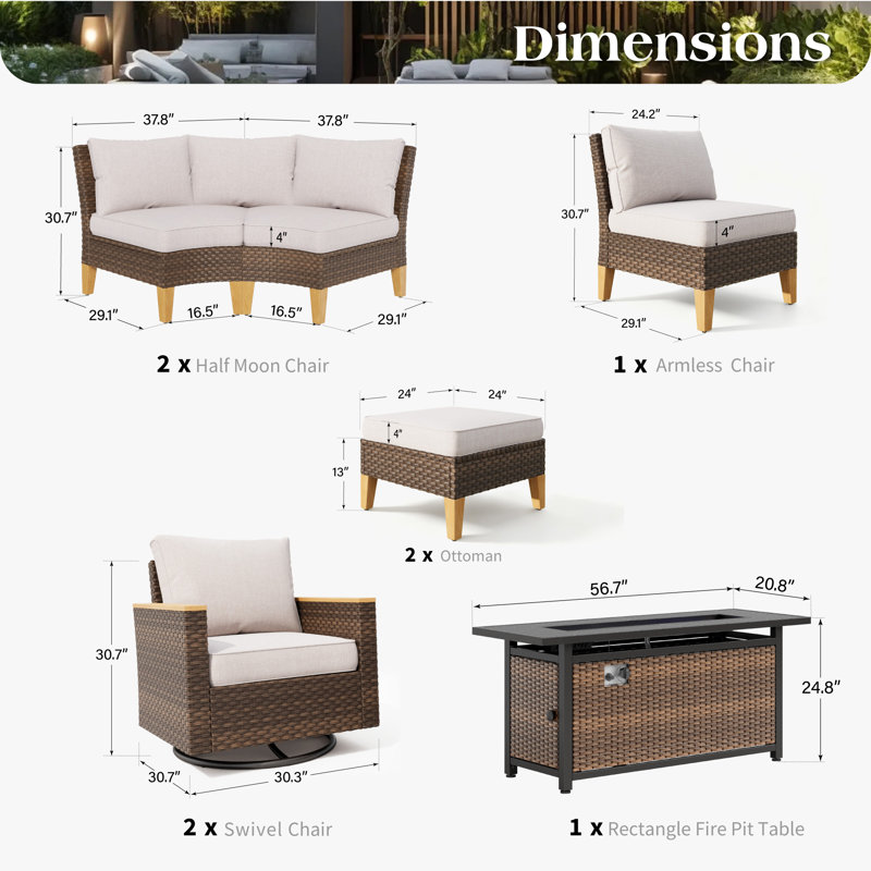 Ensemble de conversation d'extérieur en osier avec chaises pivotantes et table de foyer Argyri, Oui