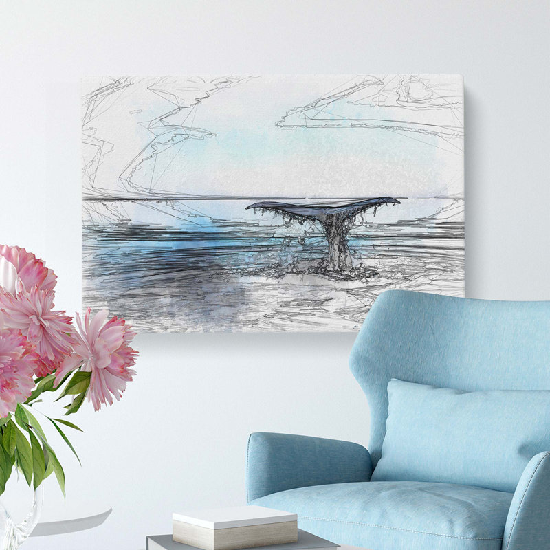 Whale Tail from the Ocean in Abstract - Wrapped Canvas Graphic Art Print, 35cm H x 50cm W x 3cm D
