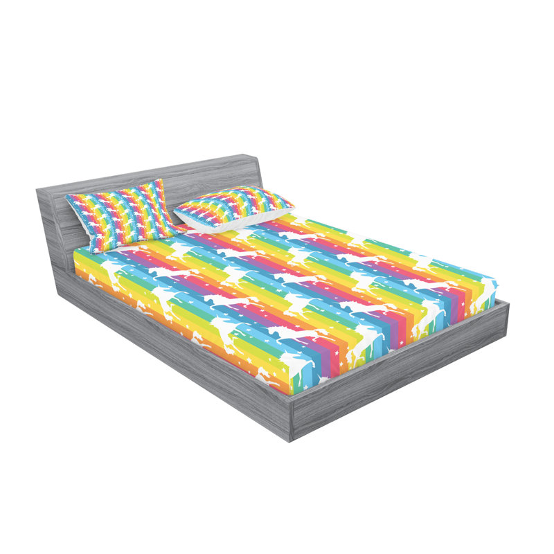 Multicolore drap-housse et coussin décoratif Ambesonne, Ensemble de draps pour très grand lit + 4 taies d
