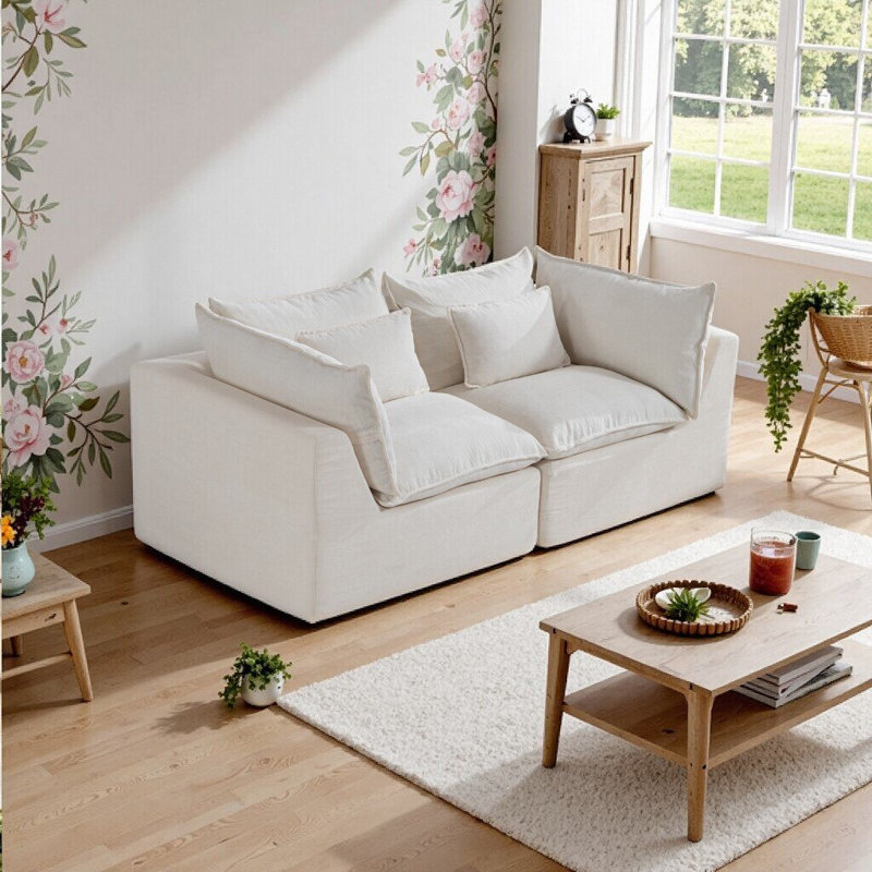 Ensemble de canapé modulaire surdimensionné avec sièges larges et profonds 74,8 po de large Cloud, velours blanc antique, ensemble de meubles de salon 2 places