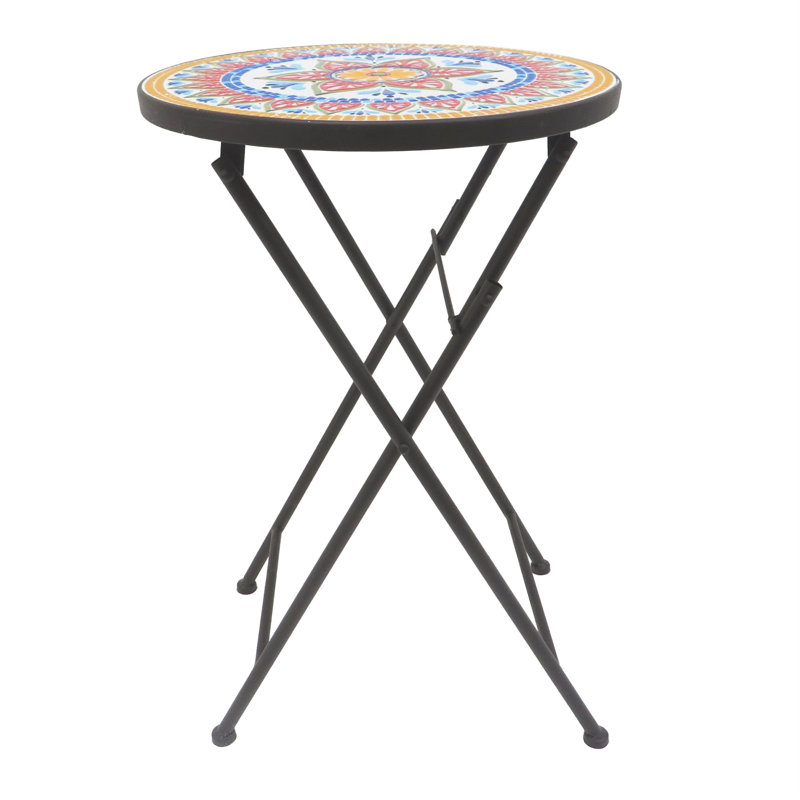 Round Metal Folding Outdoor Side Table , 14'' in. W 21'' in. D