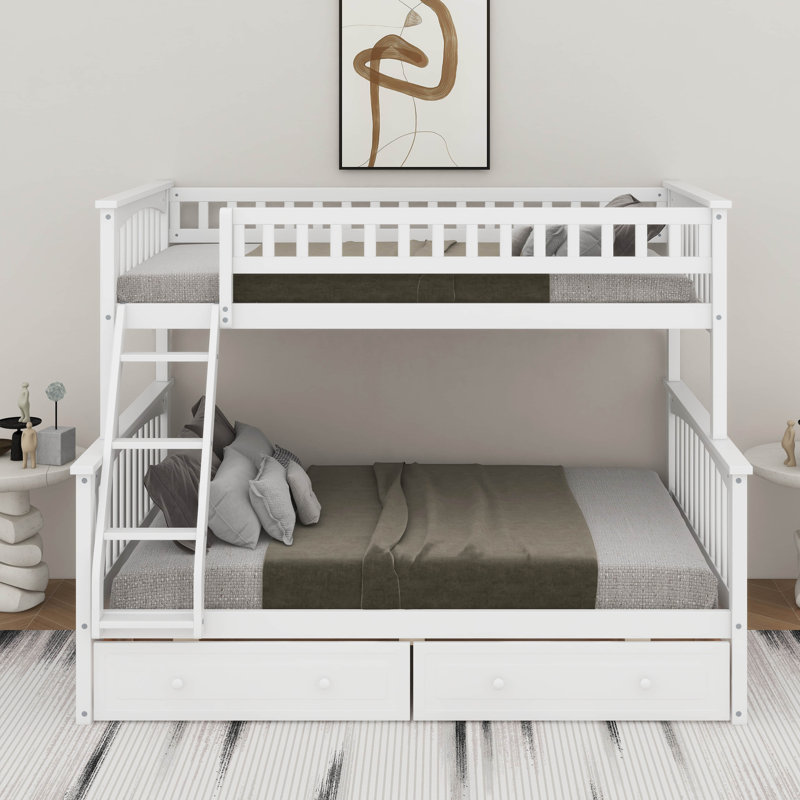 Twin Over Full Bunk Bed With Drawers, White