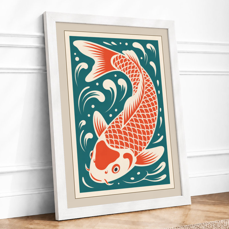 Flowing Koi Japandi - Framed Print, A1 - 84.1 x 59.4 cm, White