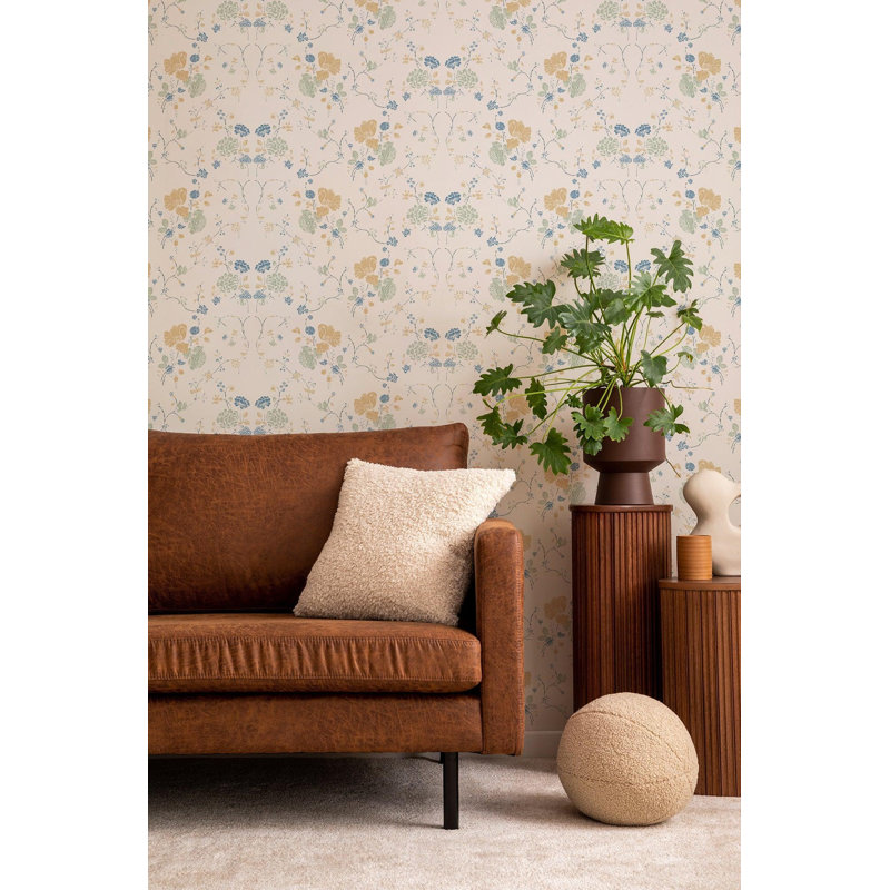 Nomad Floral Lace 10' L x 24" W Wallpaper Roll, Natural Cotton, Faux Grasscloth, Non-pasted