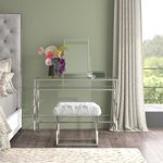 Kayli Glass and Metal Makeup Vanity Set with Stool