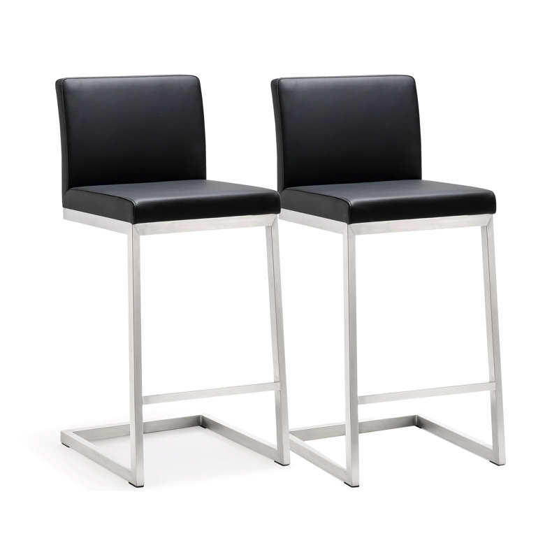 Upholstered Counter Stool with Metal Frame, Black/Silver