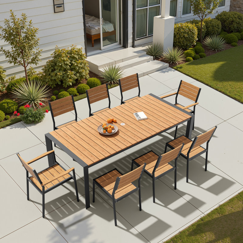 8 - Person Aluminum Patio Dining Set With Stackable Armchairs And Armless Chairs, Brown