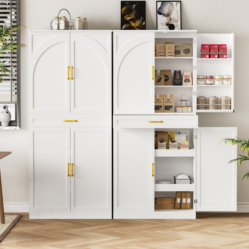 71’’ Tall Kitchen Pantry Cabinet With 6 Hanging Shelves, 2 Sliding Drawers And Adjustable Shelves, White