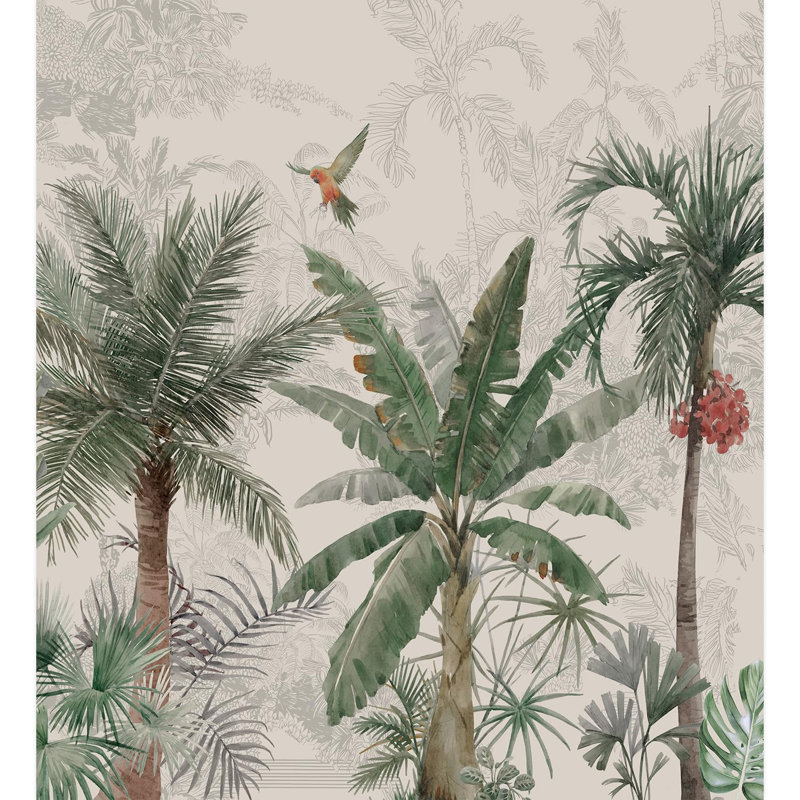 Colourful Tropics Vibrant Jungle with Birds, 132" L x 120" W
