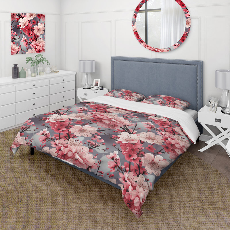 Cherry Blossom Delight - Ensemble de housse de couette oriental - Polyester microfibre