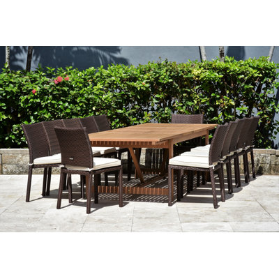Alyisa 12 - Person Wicker Patio Dining Set with Extendable Rectangular Table , Cushions Included