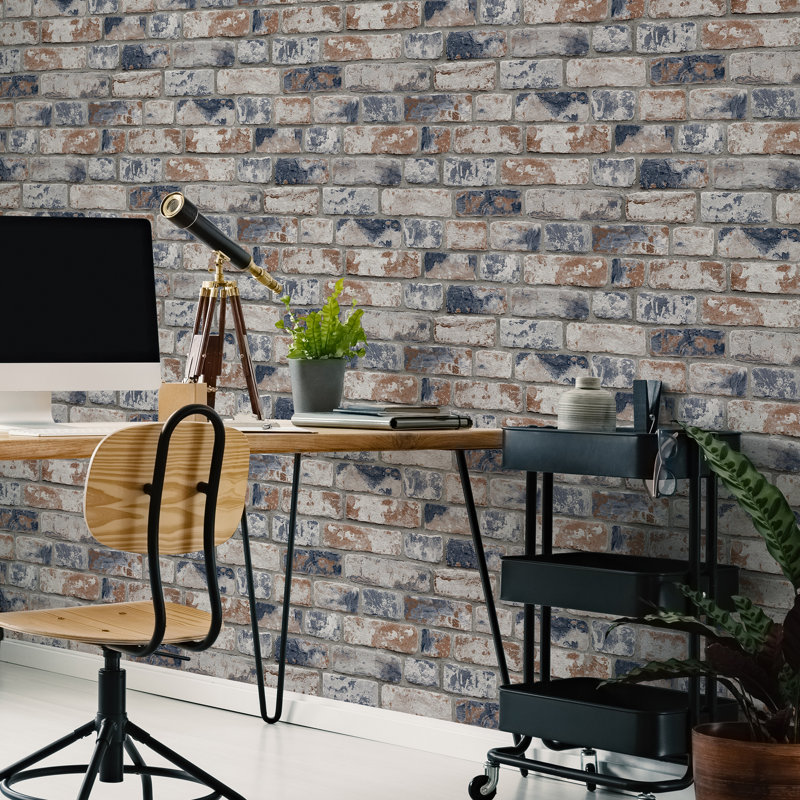 Fresco Navy/Red Industrial Distressed Brick Wallpaper
