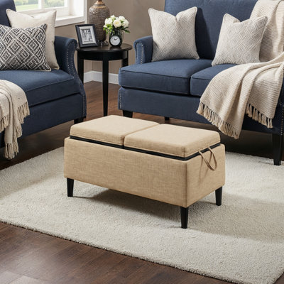 Maggie Upholstered Ottoman with Reversible Tray and Solid Wood Legs by Lark Manor