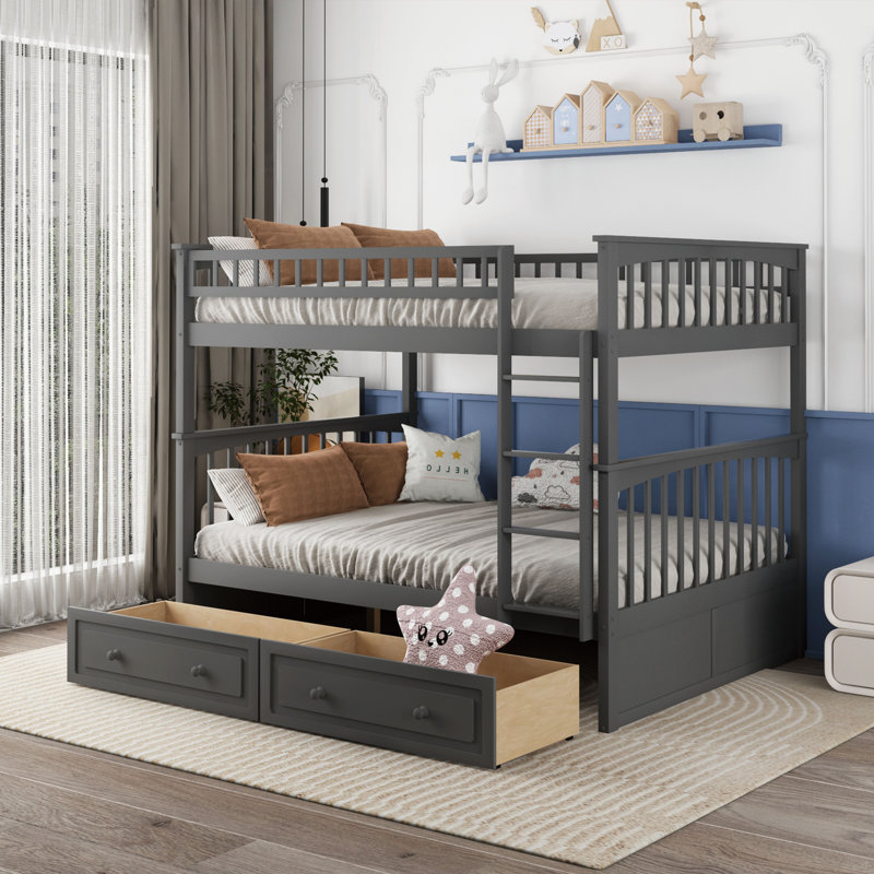 Lit superposé standard en bois Gerolama , Gris, Double