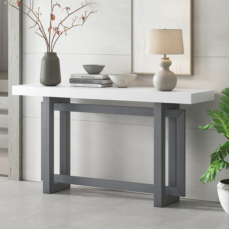 Contemporary Extra Long Console Table with Versatile Functionality for Various Rooms, White/Dark Grey
