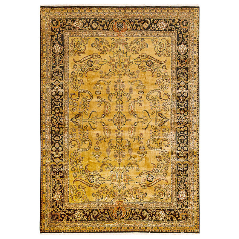 Tapis doré et noir de haute qualité noué à la main