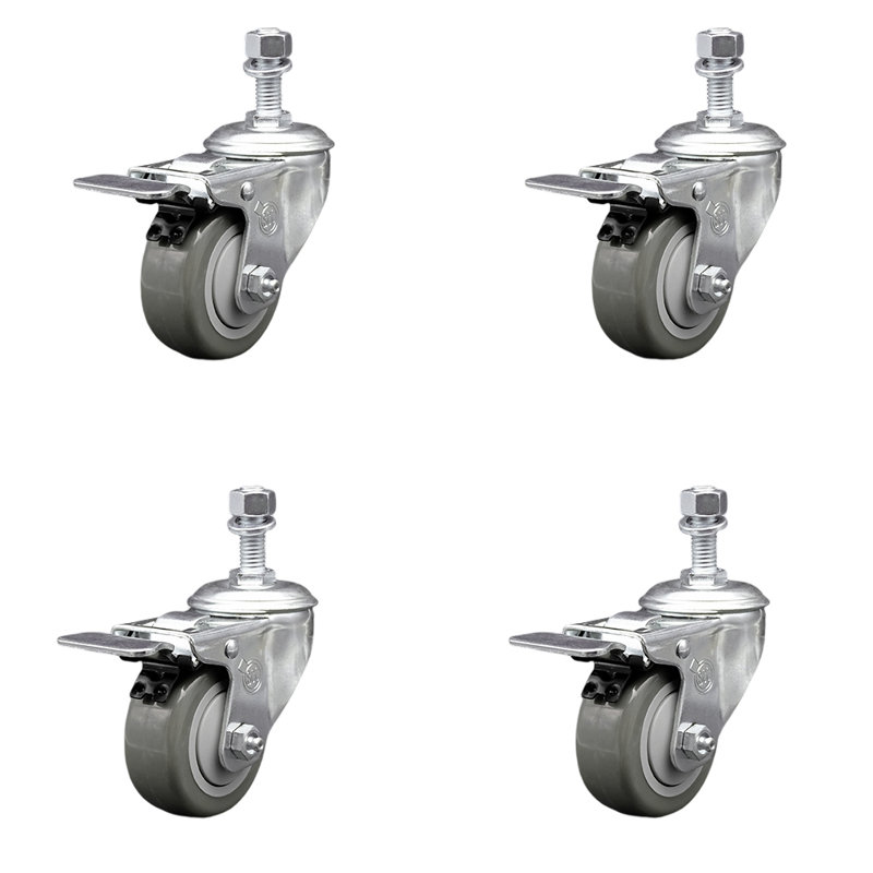 Polyurethane Swivel 12mm Stem Caster Set with Total Lock Brake