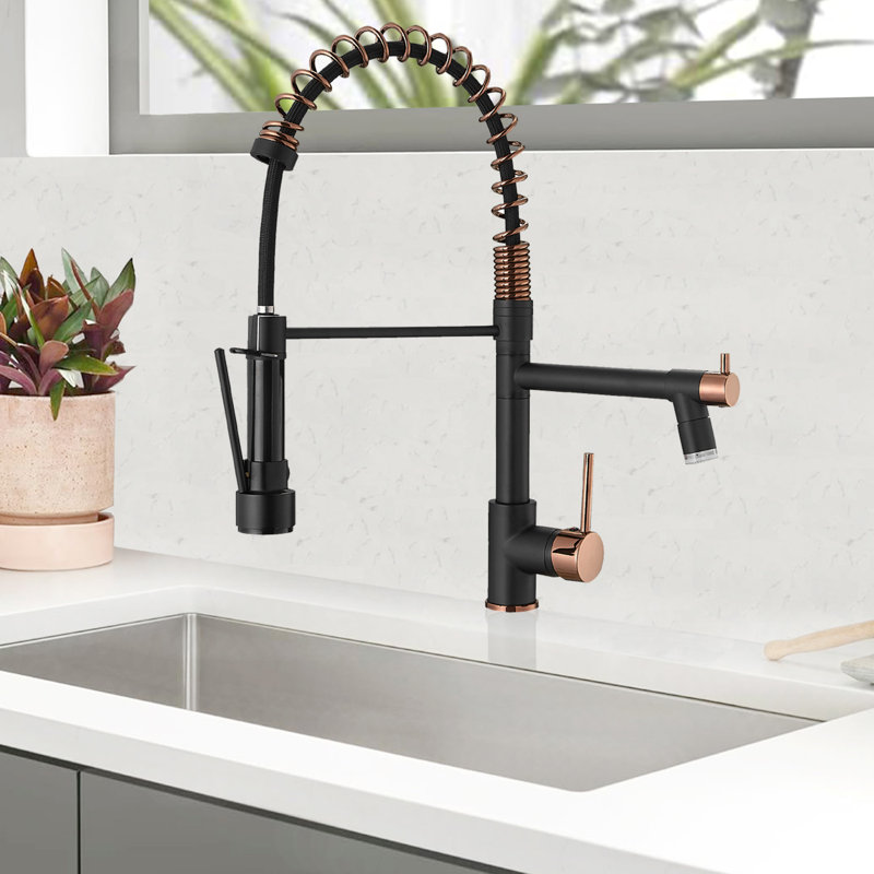 GAWEZA Pull Down Kitchen Faucet, Black/Rose Gold