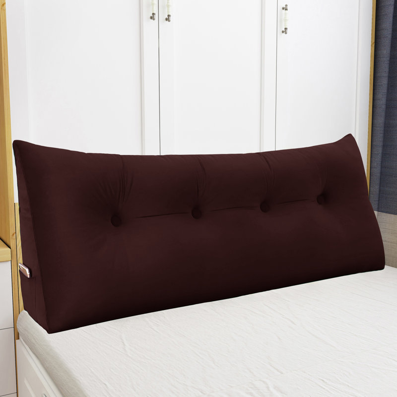 Sit-up Back Comfort Velvet Headboard Wedge Reading Pillow Triangular Backrest Back Support Compression, Full, Cocoa Hazelnut