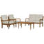 Ensemble de conversation 4 pièces avec coussins, ensemble de conversation d'extérieur en bois d'acacia, naturel et beige