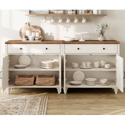 Scarlett Sideboard Cabinet With Bar Hutch, Buffet Cabinet With 2 Drawers, 3 Tier Shelves And 4 Wood Doors, 135