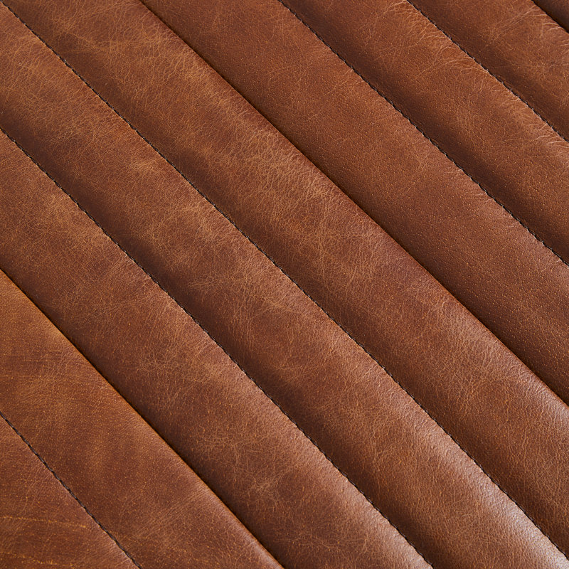Marquette Top-Grain Leather Ottoman, Caramel Brown