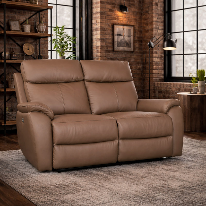 Windsor Powerglide Power Recliner Real Leather Sofa With USB Charging, Tan, 2
