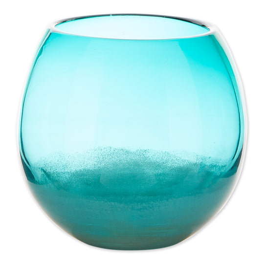 LARGE AQUA FISH BOWL VASE, 9.4" H x 9.4" W x 9.3" D