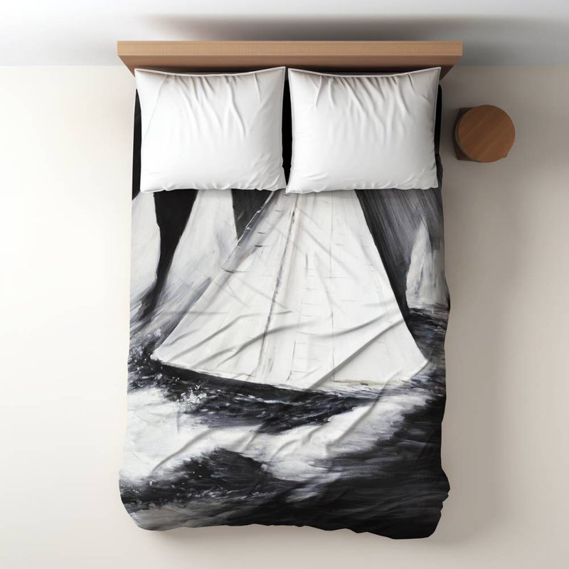 Housse de couette bateaux en niveaux de gris | Décor de bateau blanc