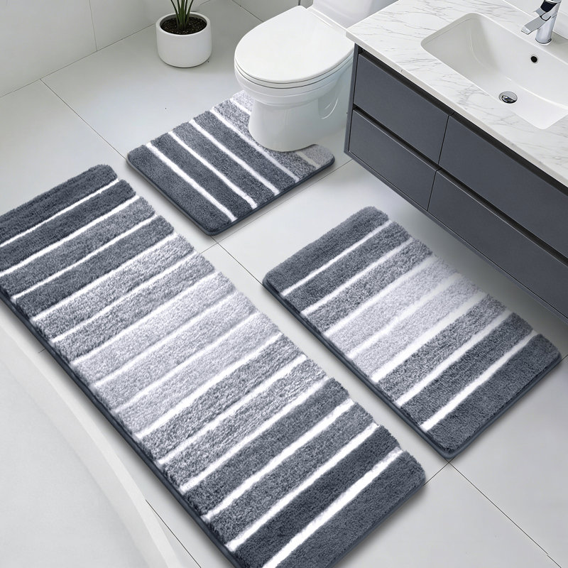 Ensemble de 3 tapis de bain antidérapants et absorbants, Gris
