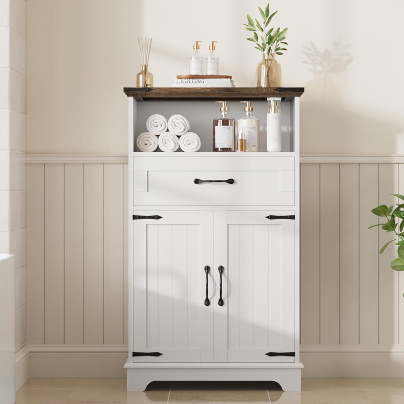 Armoire de rangement Farmhouse avec portes et tiroirs, armoire d'appoint autoportante pour salle de bain, cuisine, salon ou chambre à coucher, buffet rustique avec tablette réglable