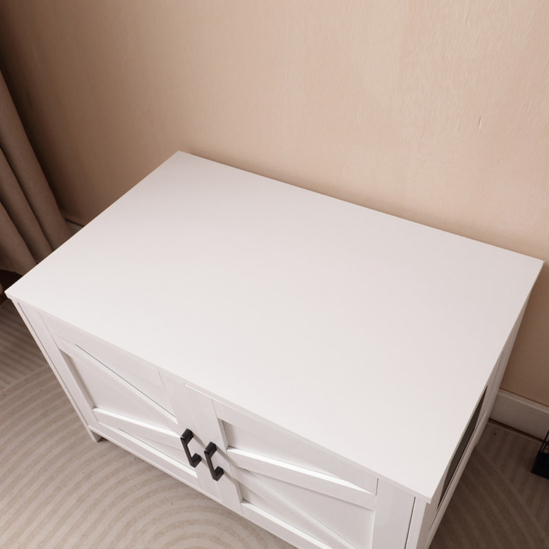 White Engineered Wood Cat Litter Box Enclosure with Barn Door