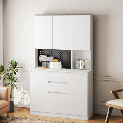 Armoire garde-manger de 74 po avec station de charge, buffet autoportant avec tiroir et garde-manger moderne avec support pour micro-ondes