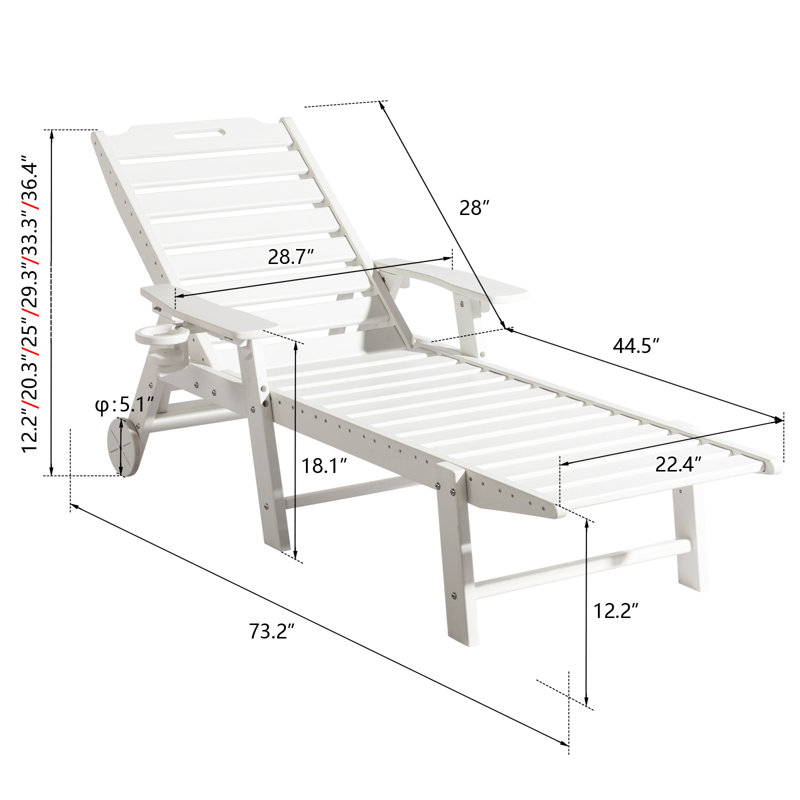 Chaise longue inclinable de 78,8 po Steveson, Blanc