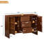 Buffet 47,3 "en noyer de style Mid-Century moderne - Armoire de rangement avec 2 portes, 3 tiroirs et poignées en bois massif pour le salon