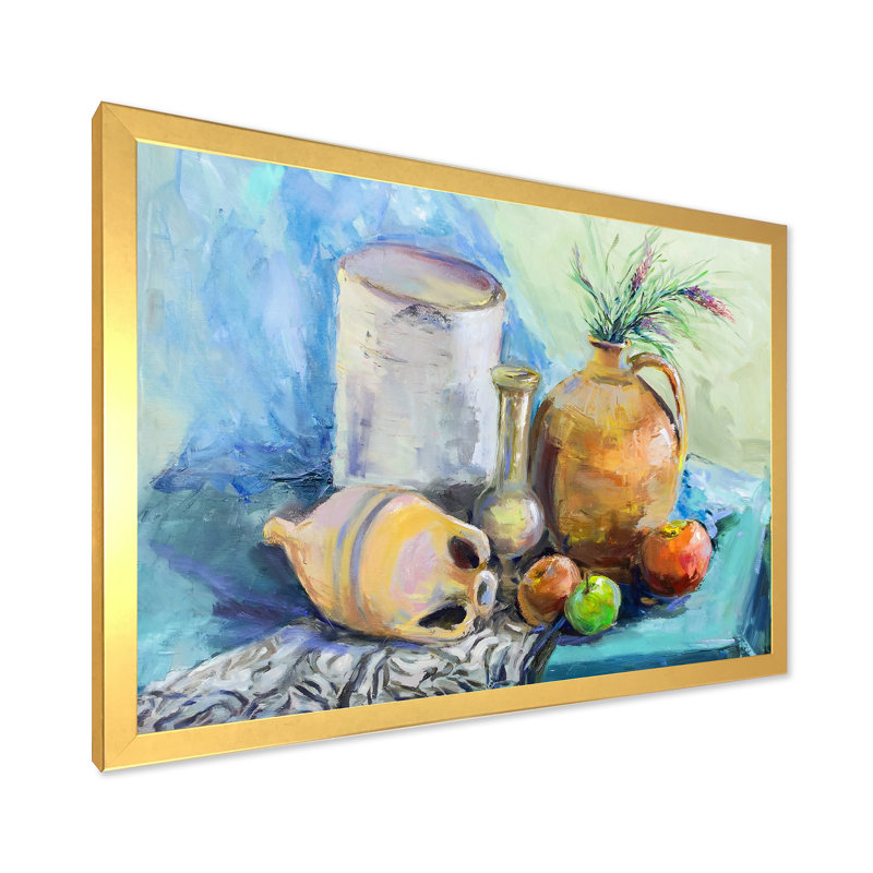 Fleurs et fruits impressionnisme II - décoration murale en toile de ferme, H 16 po x l 32 po x P 1 po, Cadre doré