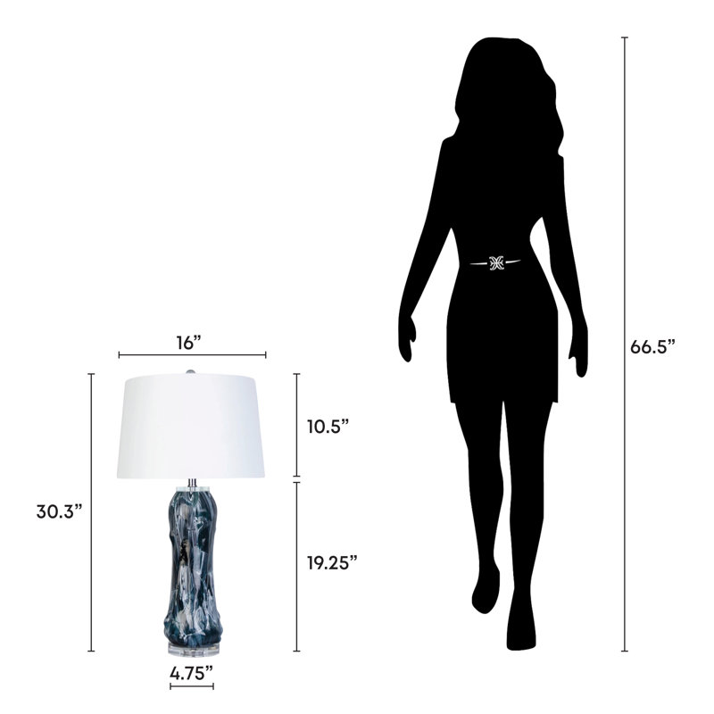 Tidal Elegance - 30 po x 16 po - Lampe de table en verre et cristal