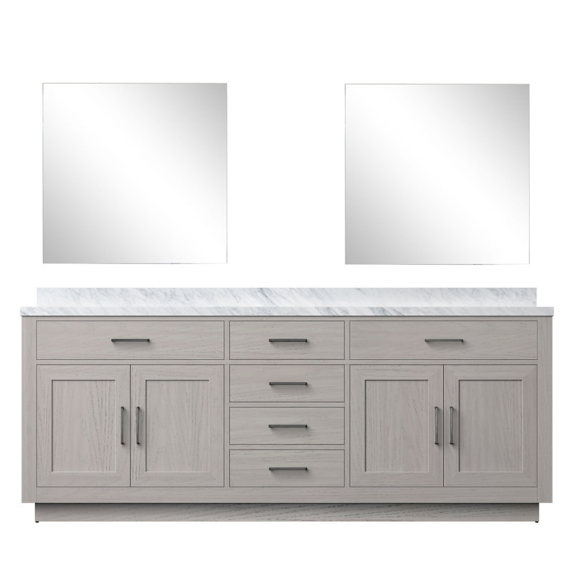 Meuble-lavabo double Shelter et miroirs 28 po, Chêne blanc, 84", Quartz blanc