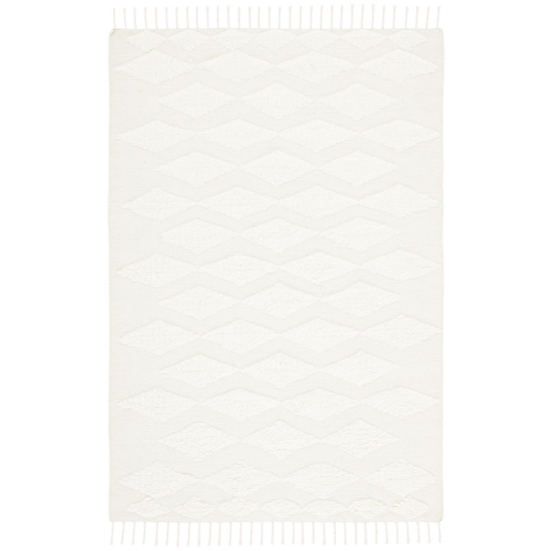 Tapis beige en laine tissé à plat à la main à motif géométrique Janis, Rectangle 9 pi x 12 pi
