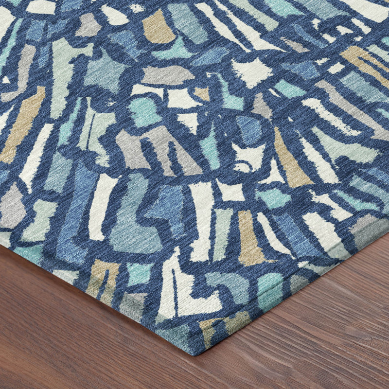 Machine Washable Indoor/Outdoor Chantille ACN2514 Modern Rug, Rectangle 1'8" x 2'6", Navy