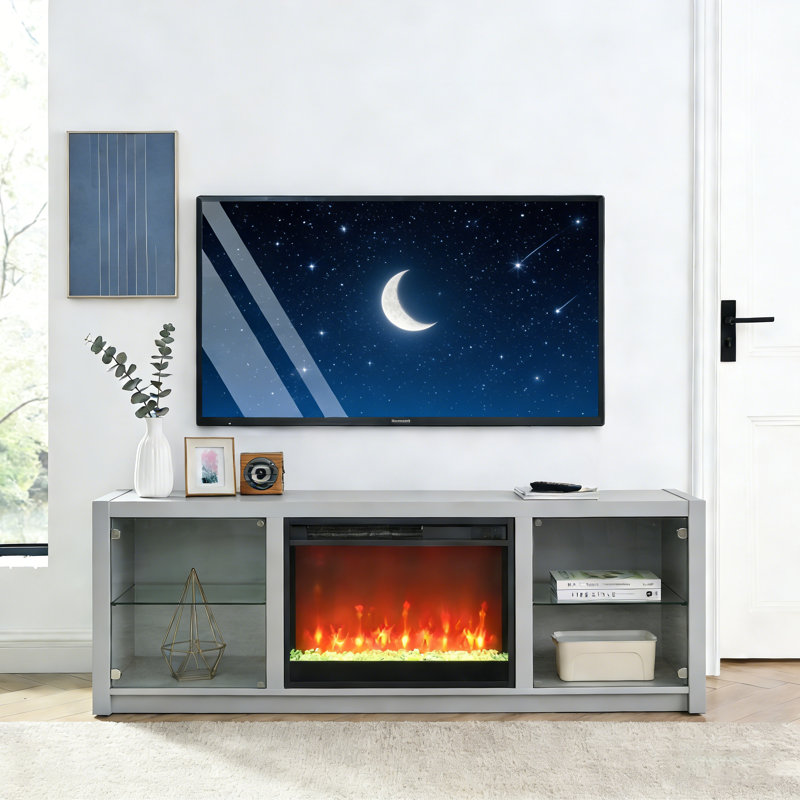Crystal & Side Light Electric Fireplace Insert, 23" - Realistic Flame, Remote Control With Timer
