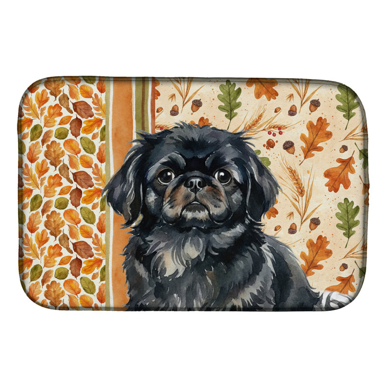 Black Pekingese Heirloom Fall Dish Drying Mat