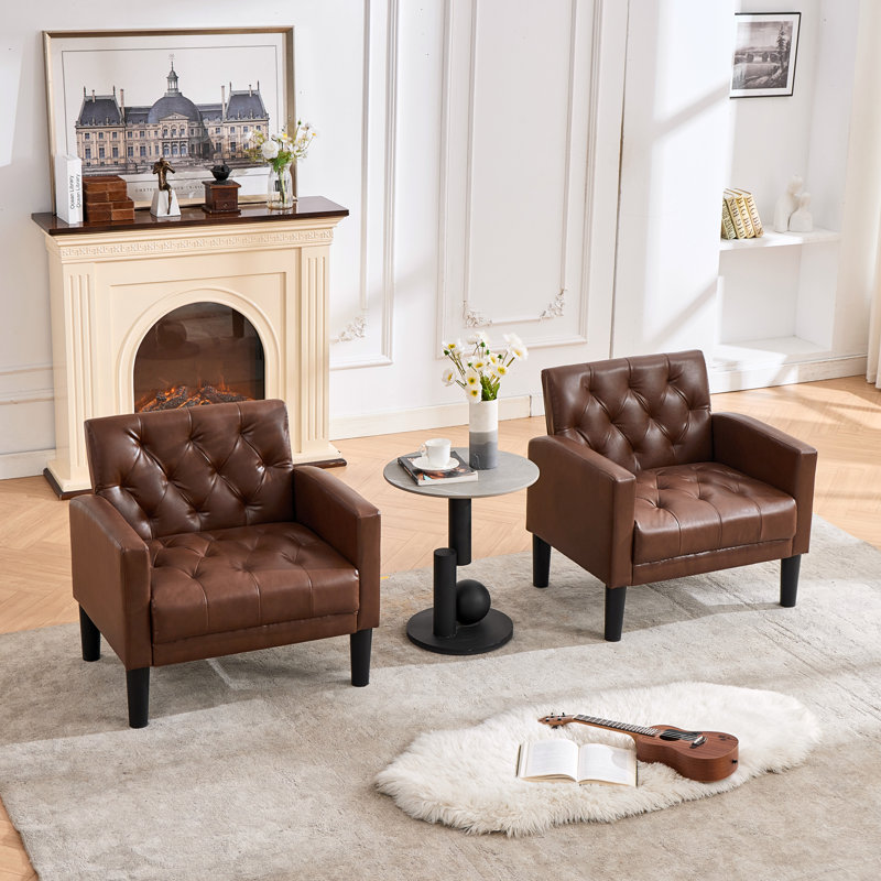 Jabryson 32" W Tufted Faux Leather Armchair, Brown